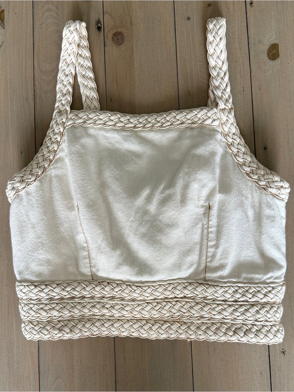 Anthropologie Pilcro Cream Braided-Trim Cropped Tank Size Medium